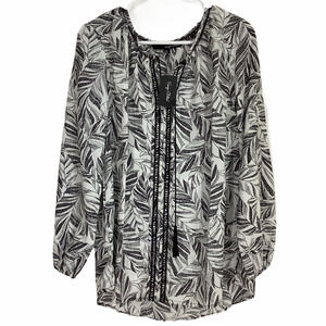 Sonja Betro Black & White Tassel Tie Leaf Blouse M